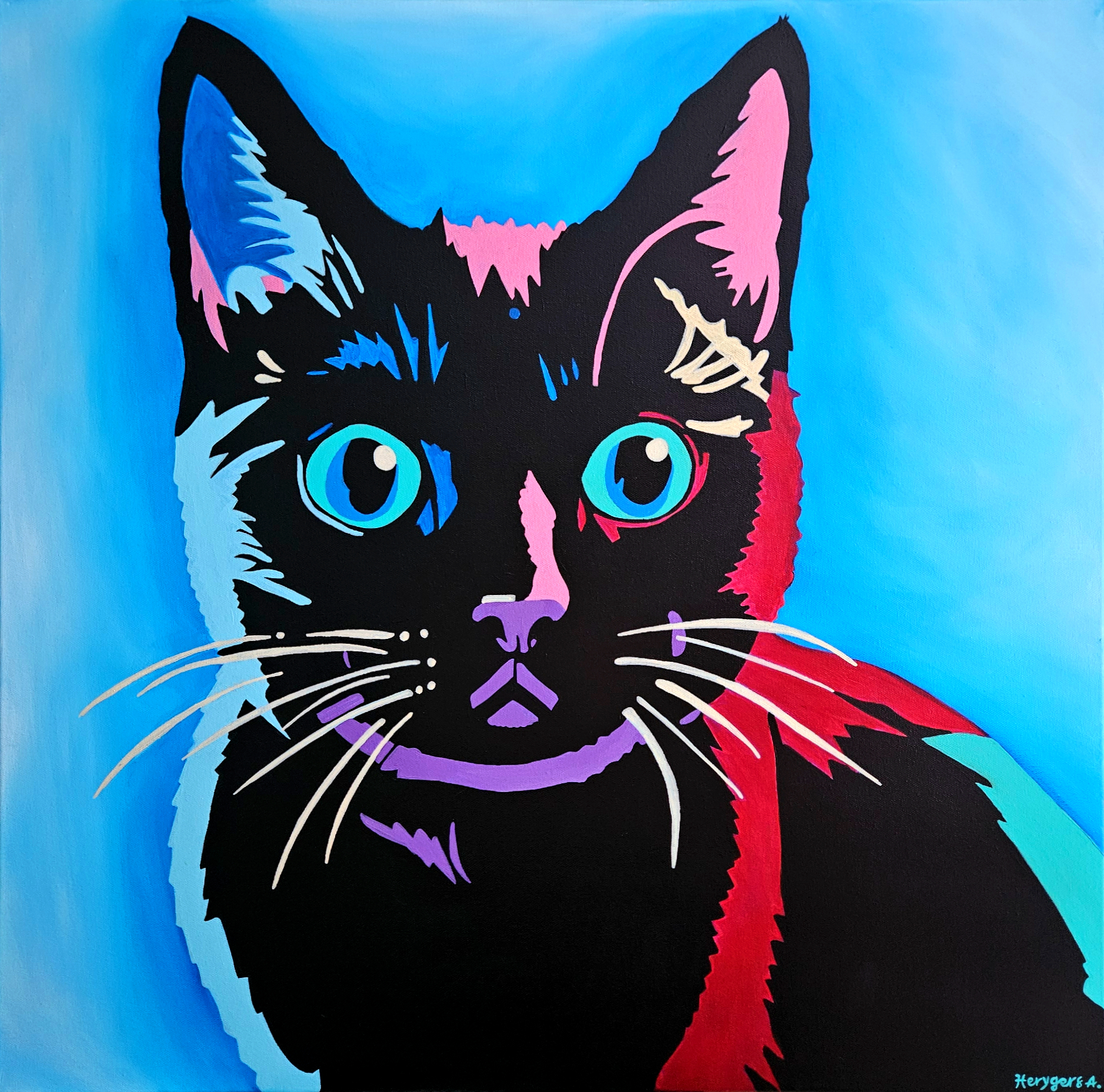 painting of a black cat