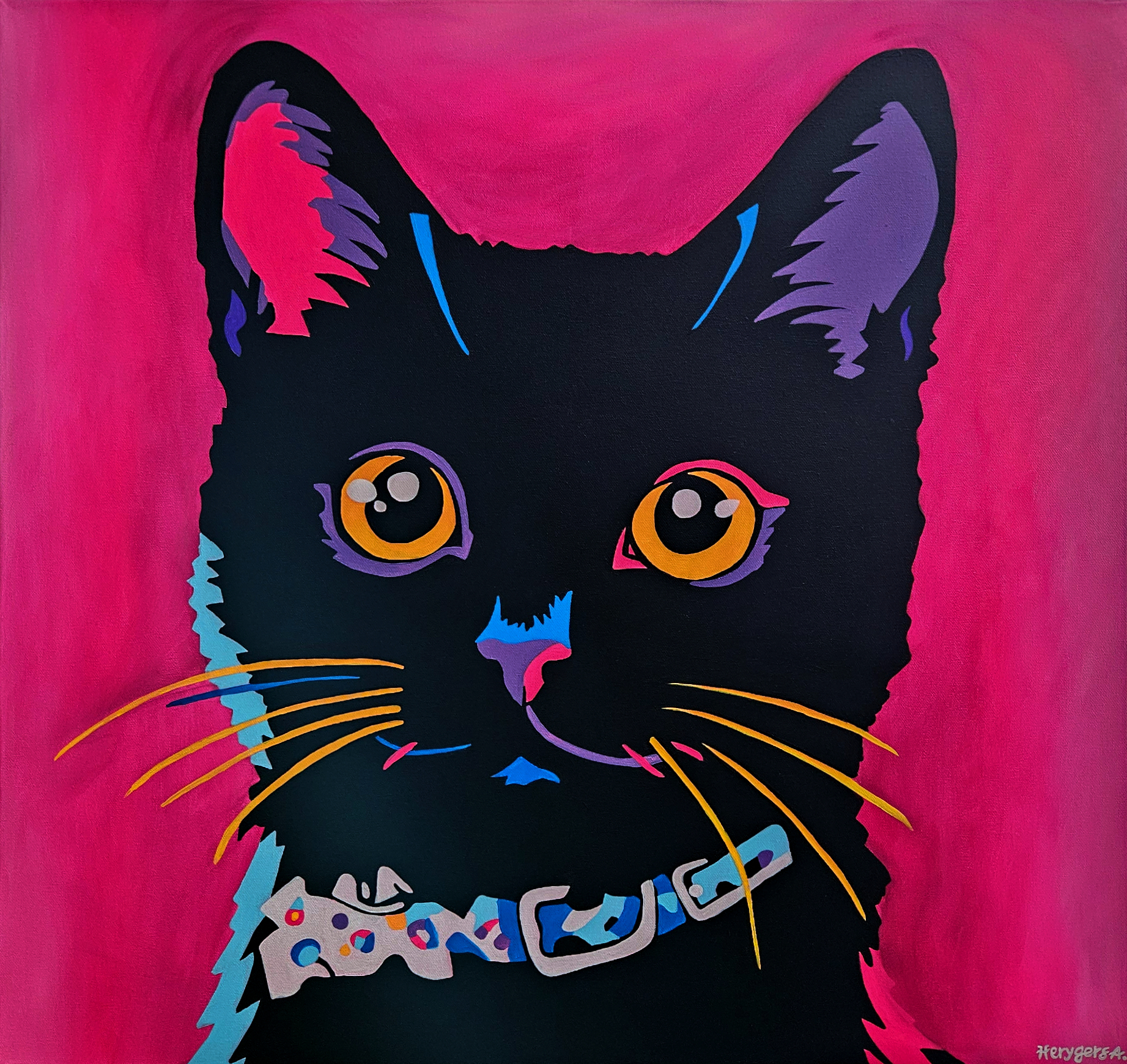 painting of black cat