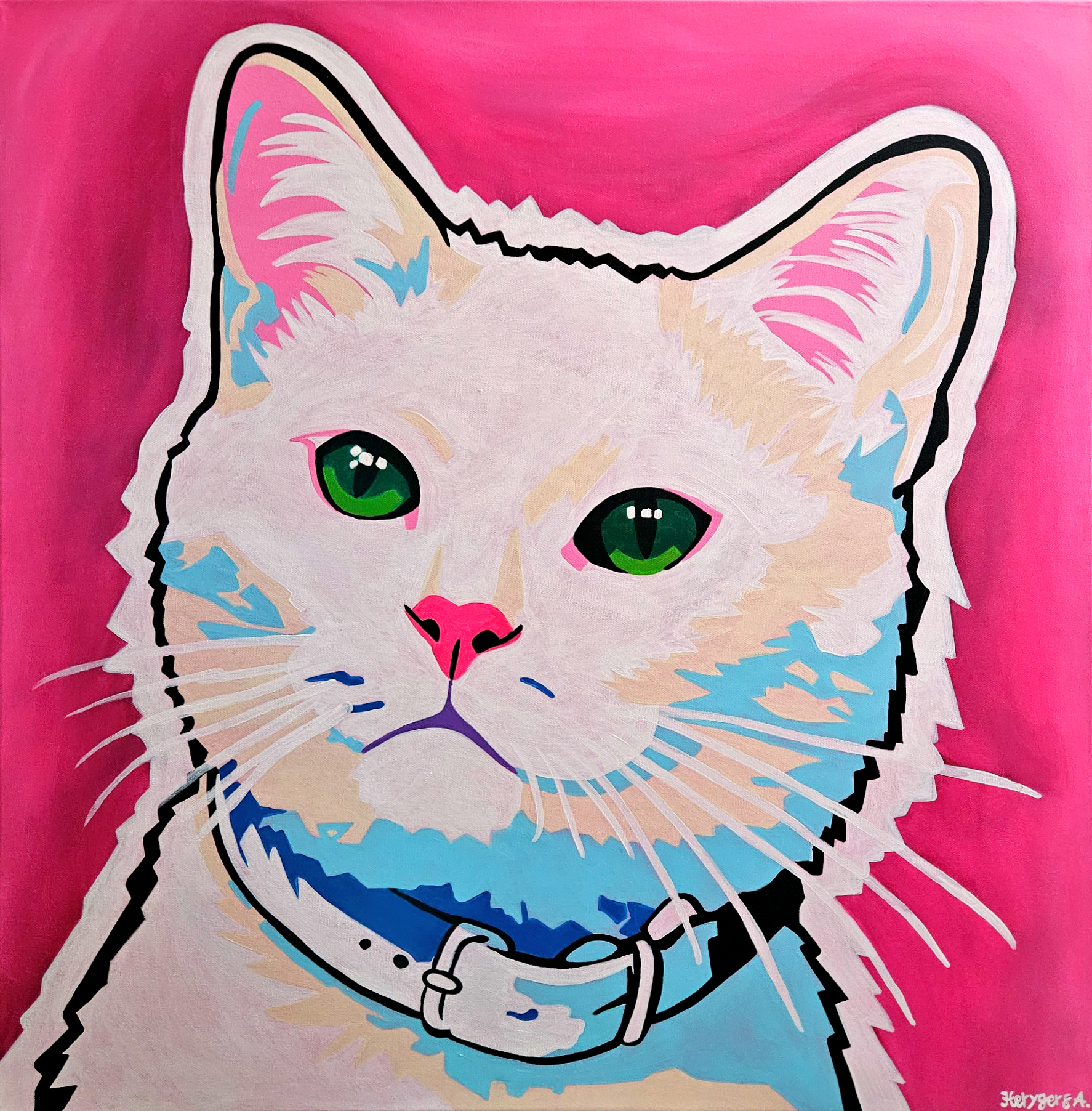 painting of white cat