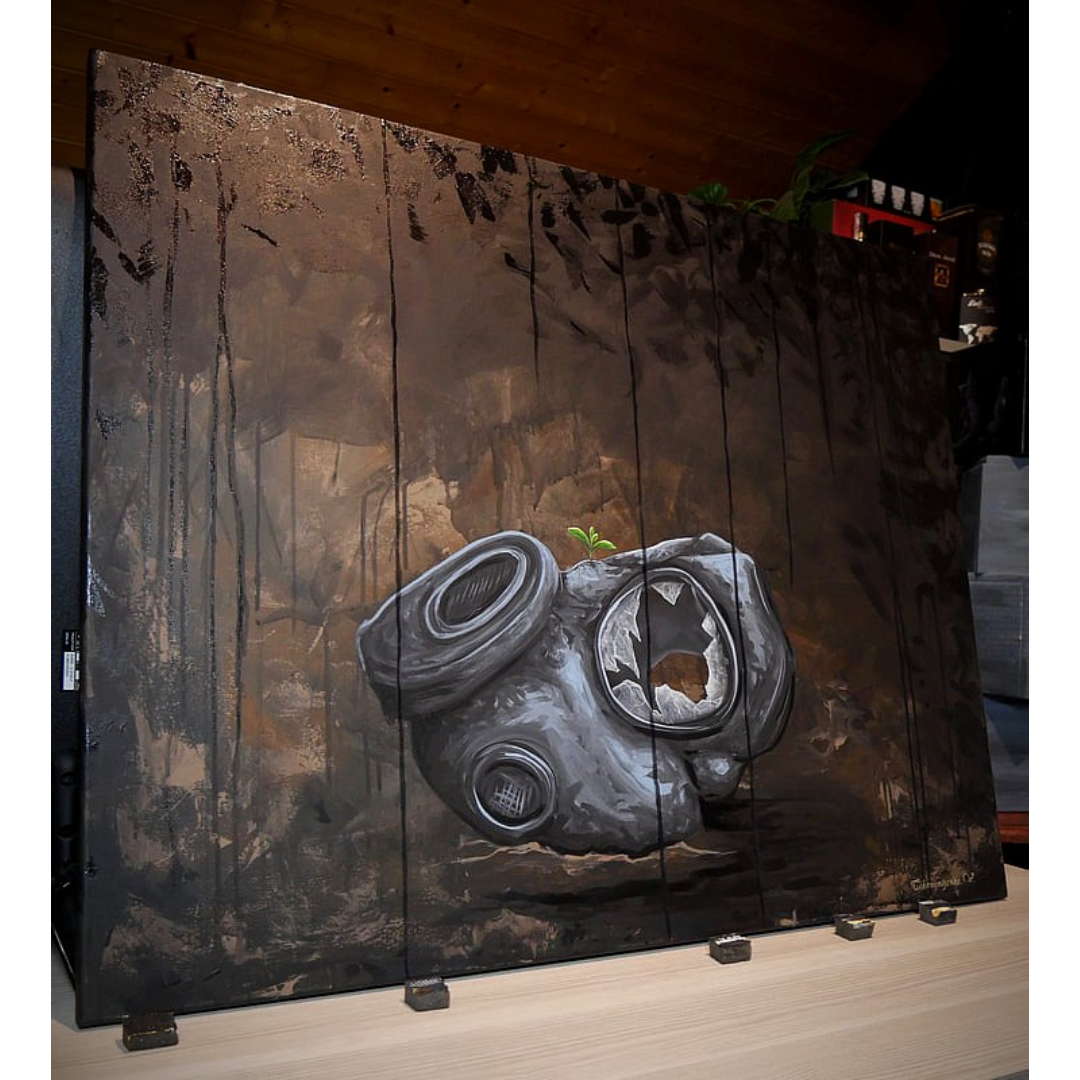 painting of a gasmask